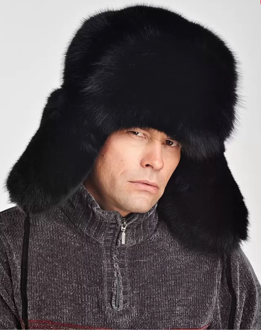 Black Fox Full Fur Trapper Hat for Men