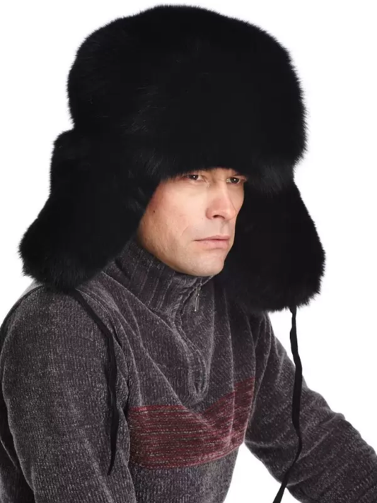 Black Fox Full Fur Trapper Hat for Men