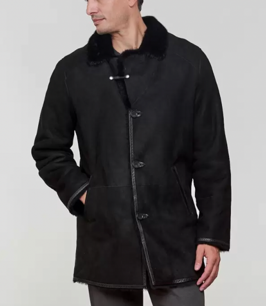 Elijah Shearling Sheepskin Jacket with Mink Fur Trim in Black for Men
